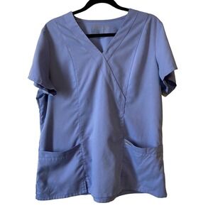 Grey's Anatomy by Barco Scrub Top Large Blue Workwear Career wear Pockets V-Neck